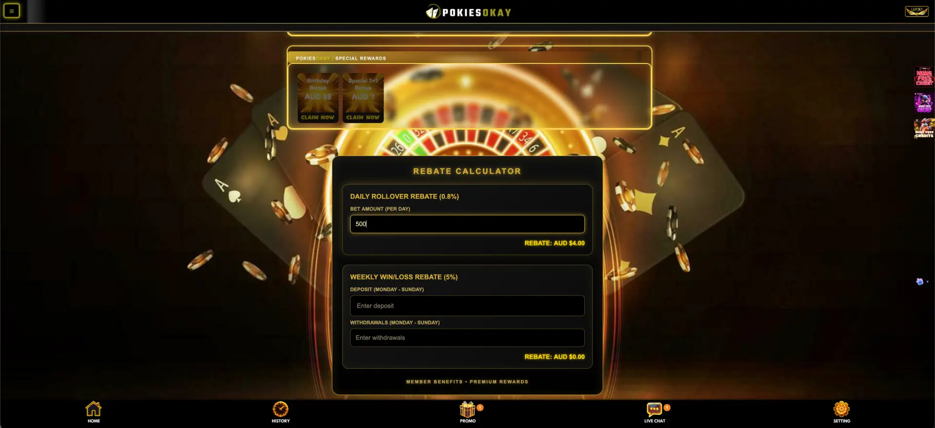 AUD account and rebate interface supplied for review