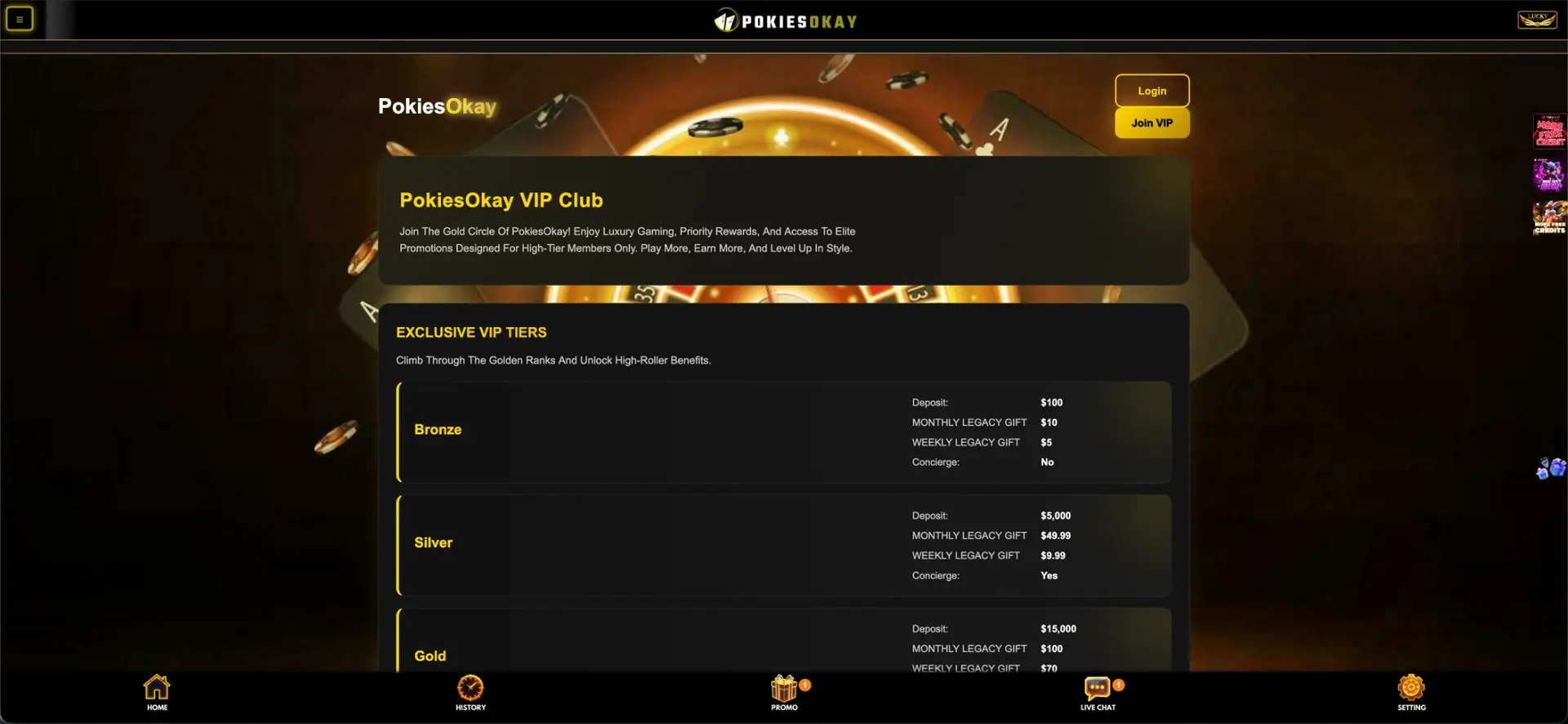 VIP club rewards shown in the supplied material